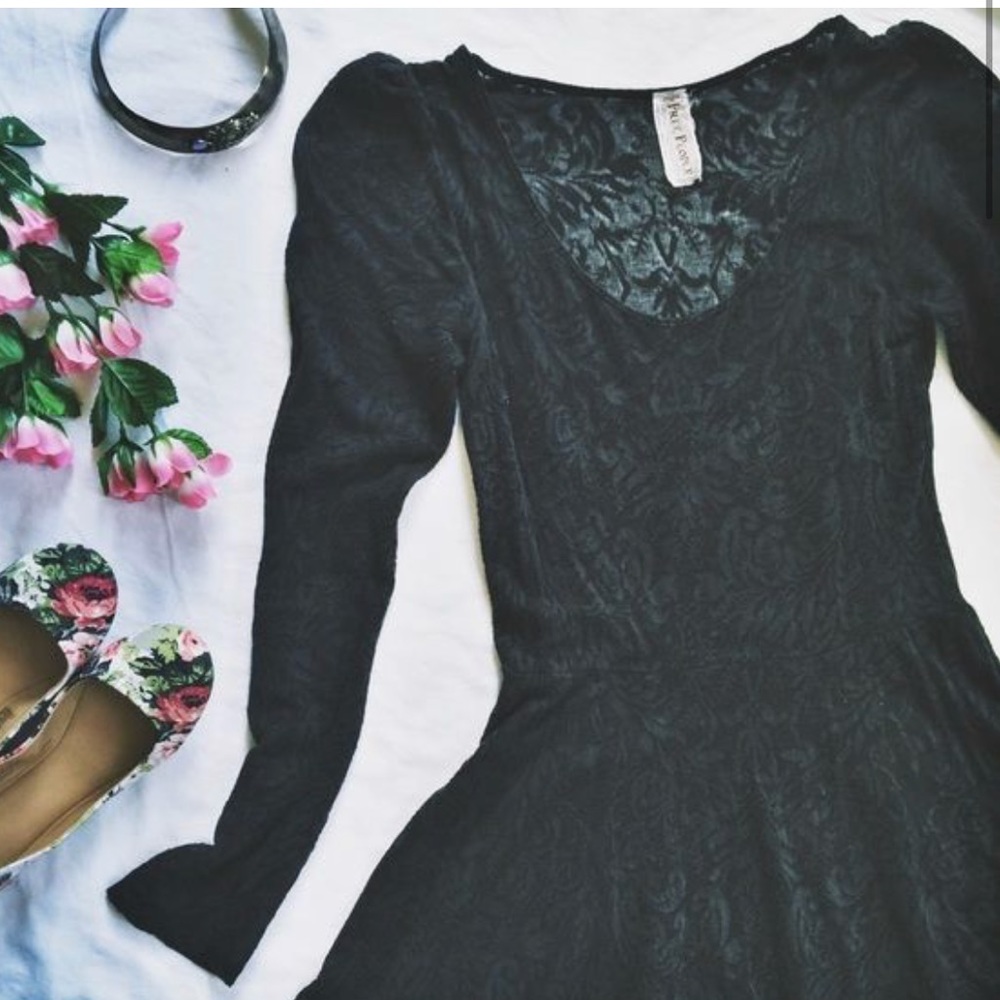 🌸 Free People Black Lace Fit and Flare Dress